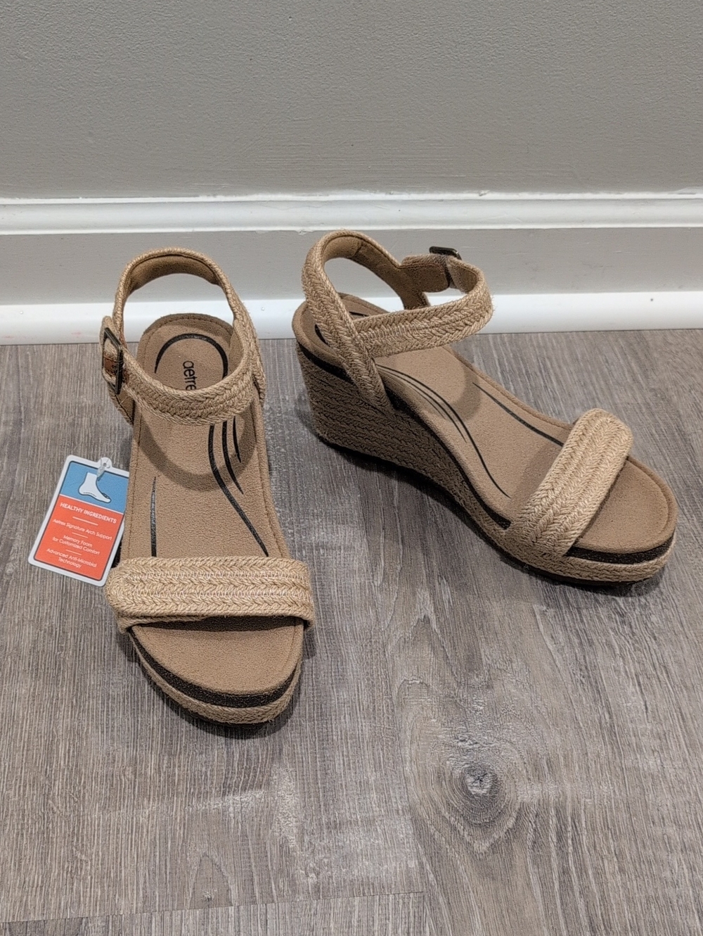 Aetrex Sydney Quarter Strap Espadrille Wedge Sandals Size 9-9.5